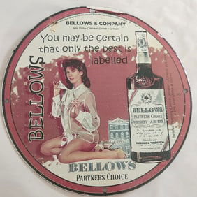 Vintage Bellows Whiskey Porcelain Sign - Partners Choice Advertising Collectible