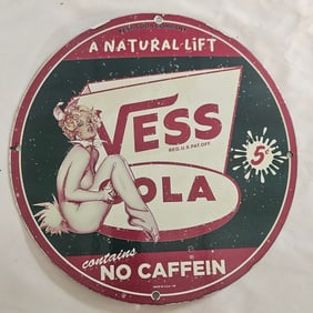 Vintage Vess Soda Co. Porcelain Sign - A Natural Lift with No Caffeine
