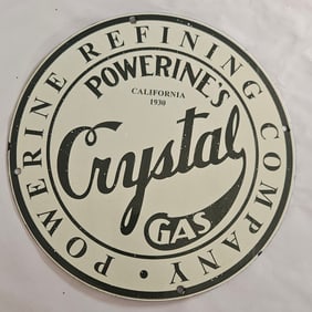 Rare 1930 Powerine's Crystal Gas Porcelain Sign - Vintage Advertising Memorabilia