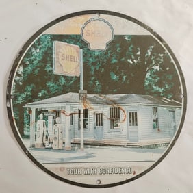 Vintage Porcelain Shell Gas Station Sign ? Tour with Confidence ? Rare Collectible