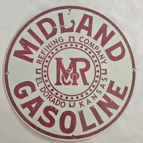 Vintage Midland Gasoline Porcelain Sign - Collectible Advertising Memorabilia