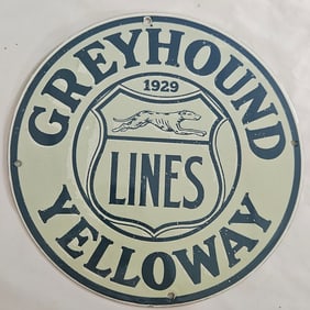 Vintage 1929 Greyhound Yellow Lines Porcelain Sign - Exceptional Collectible