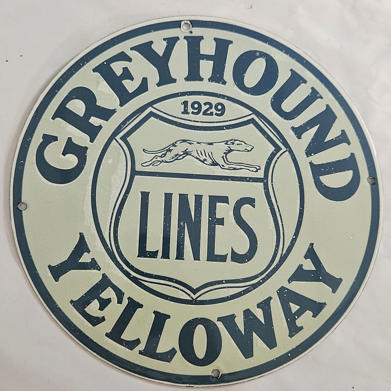 Vintage 1929 Greyhound Yellow Lines Porcelain Sign - Exceptional Collectible (1 of 2)