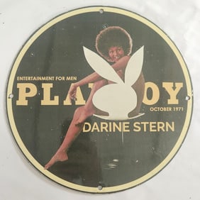 Vintage Porcelain Playboy Sign Featuring Darine Stern - October 1971 Edition