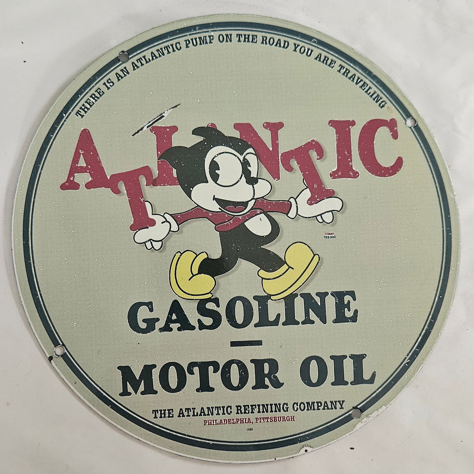 Vintage Atlantic Gasoline Motor Oil Porcelain Sign - Rare Collectible Advertising (1 of 2)