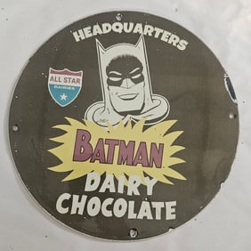 Vintage Batman Dairy Chocolate Porcelain Sign - Rare Collectible Memorabilia