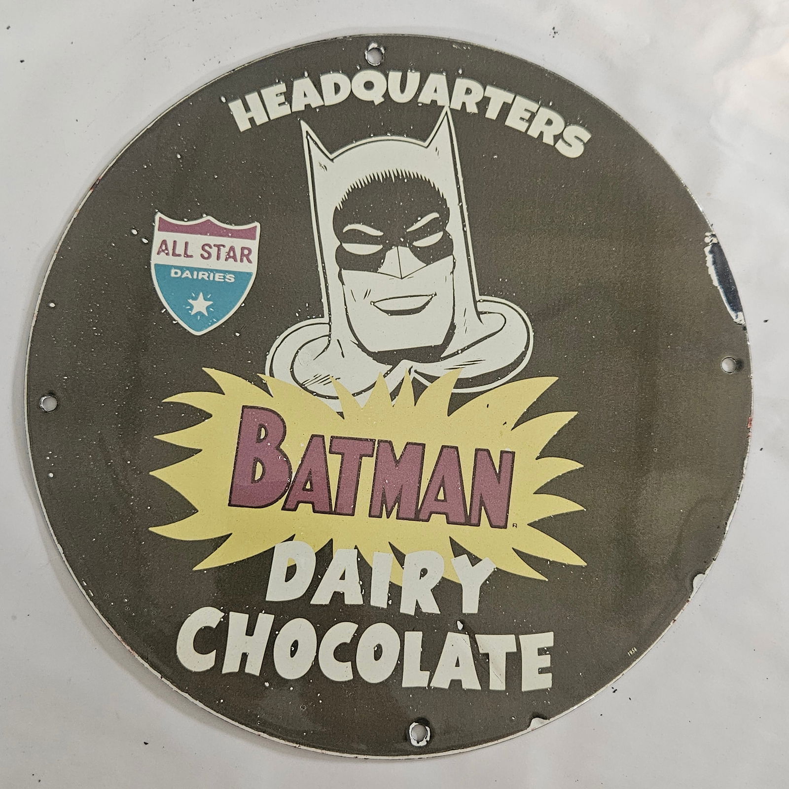 Vintage Batman Dairy Chocolate Porcelain Sign - Rare Collectible Memorabilia (1 of 2)