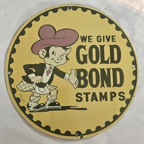 Vintage Porcelain Sign: We Give Gold Bond Stamps ? 1953 Collector's Item
