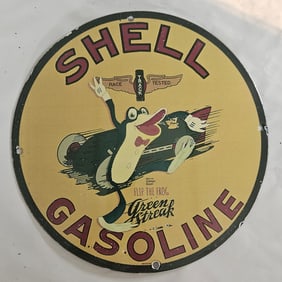 Vintage Shell Gasoline Porcelain Sign - Rare Flip the Frog Collectible
