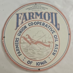 Vintage Farmoil Cooperative Oil Sign - Iowa Farmers Union Antique Porcelain Advertisement