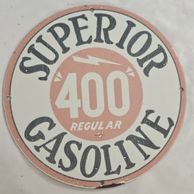 Vintage Superior Gasoline Porcelain Sign ? 400 Regular - Classic Automotive Memorabilia