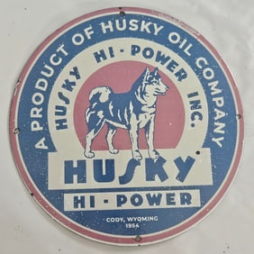 Vintage 1954 Husky Oil Company Porcelain Sign - Collectible Advertisements