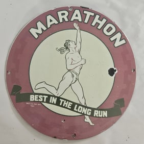 Vintage Marathon Porcelain Sign - Best in the Long Run Collectible Decor