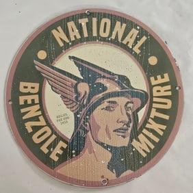 Vintage National Benzole Porcelain Sign - Rare Collectible Advertising Art