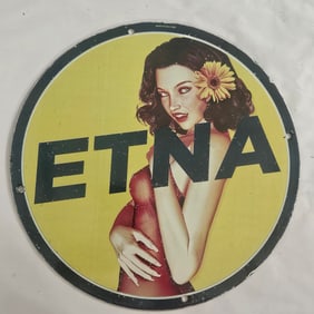 Vintage ETNA Porcelain Sign with Pin-Up Girl Design - Rare Collectible
