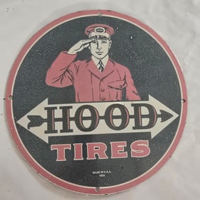 Vintage HOOD Tires Porcelain Sign - 1984 American Auto Memorabilia - Collectible Decor