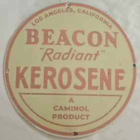 Vintage Beacon Kerosene Porcelain Sign - Radiant Cuminol Product - Los Angeles, California