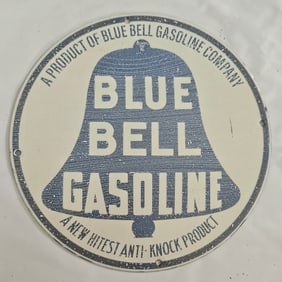 Vintage Blue Bell Gasoline Company Porcelain Sign ? Unique Collectible for Gas Station Enthusiasts