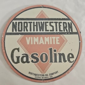 Vintage NORTHWESTERN VIMAMITE Gasoline Porcelain Sign - Rare Collectible Oil Memorabilia
