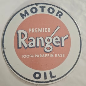 Vintage Ranger Motor Oil Porcelain Sign ? 100% Paraffin Base Collectible