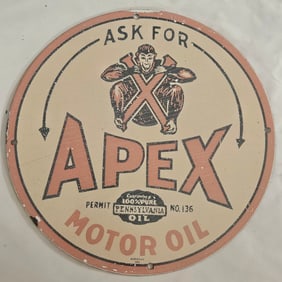 Vintage APEX Motor Oil Porcelain Sign - Collectible Oil Advertising Decor