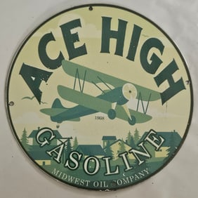Rare Ace High Gasoline Porcelain Sign ? Vintage Midwest Oil Company Collectible