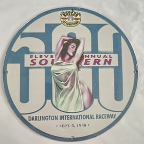 Vintage 1960 Southern 500 Porcelain Sign - Darlington International Raceway Memorabilia
