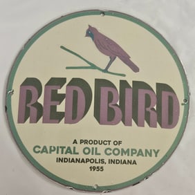 Vintage 1955 Red Bird Porcelain Sign ? Capital Oil Company Indianapolis Collectible