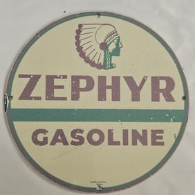 Vintage ZEPHYR Gasoline Porcelain Sign - Classic Americana Collectible