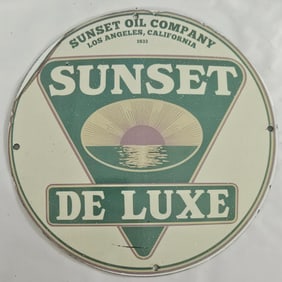 Vintage Sunset Oil Company Porcelain Sign - Los Angeles 1933 - Classic Americana