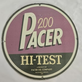 Vintage Pacer Hi-Test Porcelain Sign - Classic Gas Station Memorabilia