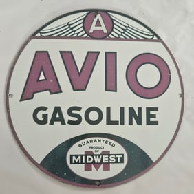 Vintage AVIO Gasoline Porcelain Sign - Classic Midwest Collectible for Bidding