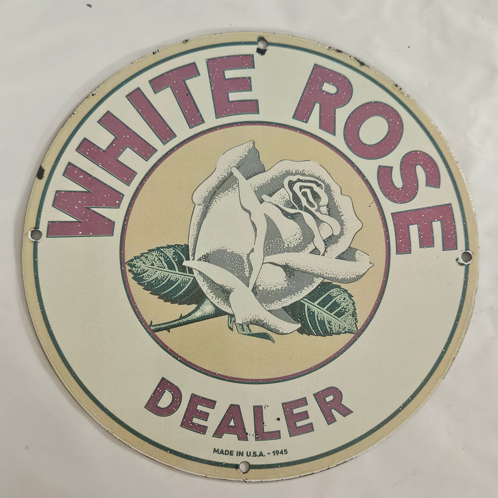 Vintage White Rose Dealer Porcelain Sign - Made in USA, 1945 - Rare Collectible (1 of 2)