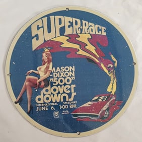 Vintage Porcelain Sign: Mason Dixon 500 Super Race at Dover Downs