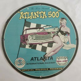 Vintage Atlanta 500 Porcelain Sign - Official NASCAR Souvenir Program Art Deco Style