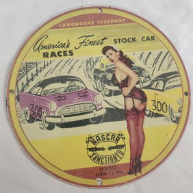 Vintage Porcelain Sign: America's Finest Stock Car Races - Langhorne Speedway 1956