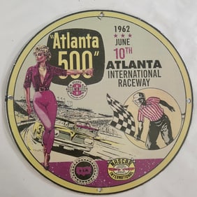 Vintage 1962 Atlanta 500 Porcelain Sign - International Raceway Memorabilia