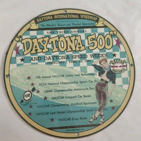 Vintage Daytona 500 Porcelain Sign - 1961 NASCAR Racing Memorabilia