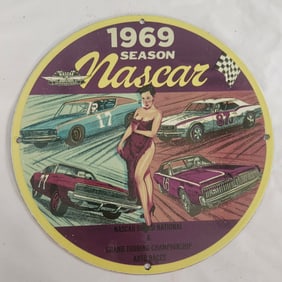 Vintage 1969 NASCAR Season Porcelain Sign - Iconic Racing Memorabilia