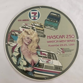 Rare Porcelain Sign: 1984 NASCAR 250 Winston West Series - Collectible Racing Memorabilia