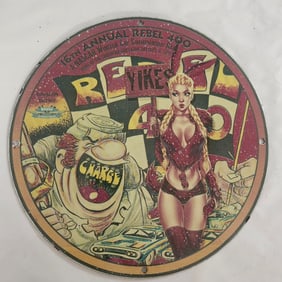 Vintage Porcelain Sign: 40th Annual Rebel 400 - Unique Car Show Memorabilia
