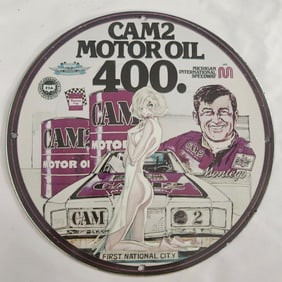 Vintage CAM2 Motor Oil Porcelain Sign - Michigan International Speedway Memorabilia