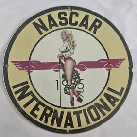 Vintage NASCAR International Porcelain Sign - Unique Racing Memorabilia