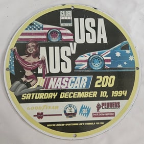 Rare NASCAR 200 Porcelain Sign: USA vs Australia - December 10, 1994