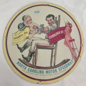 Vintage 1968 North Carolina Motor Speedway Porcelain Sign - Rare Collectible Memorabilia