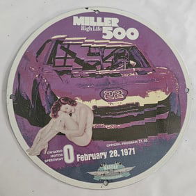 Rare 1971 Miller High Life 500 Porcelain Sign - Vintage Racing Memorabilia