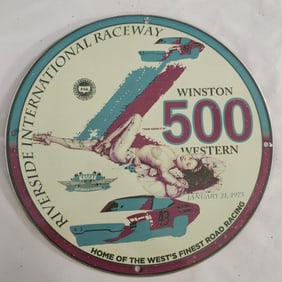 Vintage RiverSide International Raceway Porcelain Sign - Winston 500 (1975)