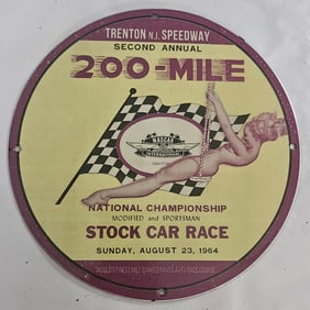 Vintage Porcelain Sign - 1964 Trenton Speedway 200-Mile Stock Car Race