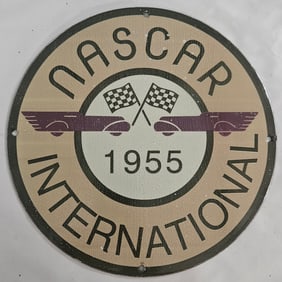 Vintage 1955 NASCAR International Porcelain Sign - Iconic Racing Memorabilia