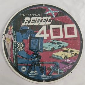 Vintage Porcelain Sign: 1966 Rebel 400 Racing Event Memorabilia - Collectible Decor